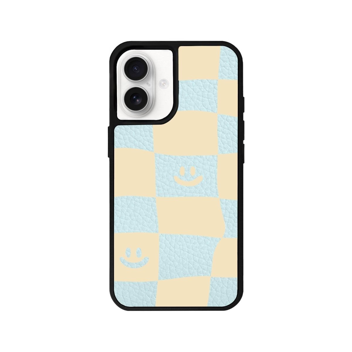 iPhone 16 Smiling Check Leather Vegan Deri Telefon Kılıfı Açık Mavi - SUMTHINCS