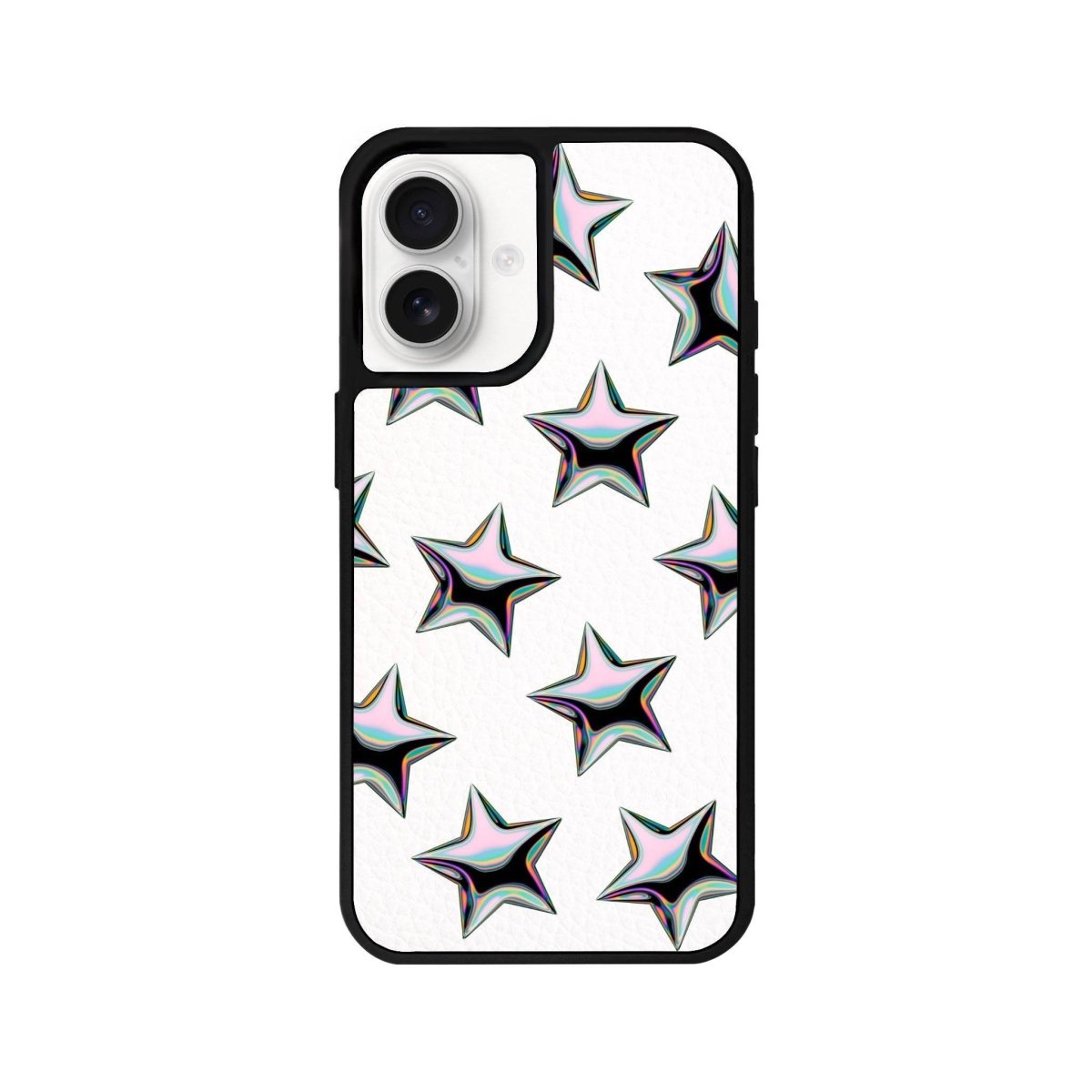 iPhone 16 Stars Leather Vegan Deri Telefon Kılıfı Beyaz - SUMTHINCS