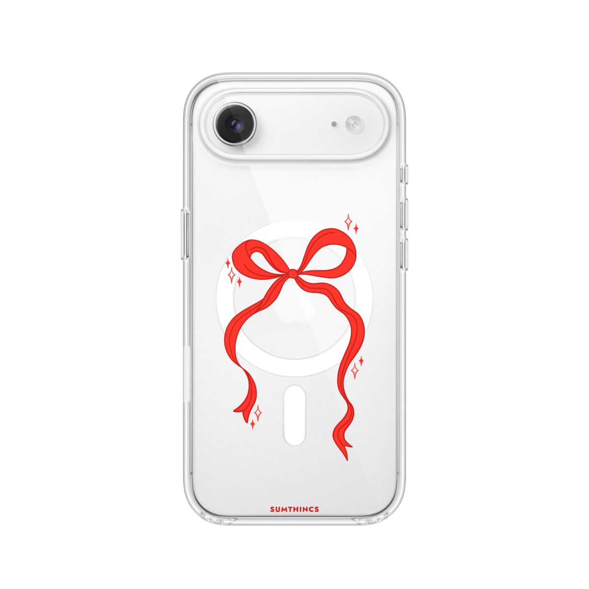 iPhone 17 Air Red Bow Clear Magsafe Şeffaf Telefon Kılıfı - SUMTHINCS
