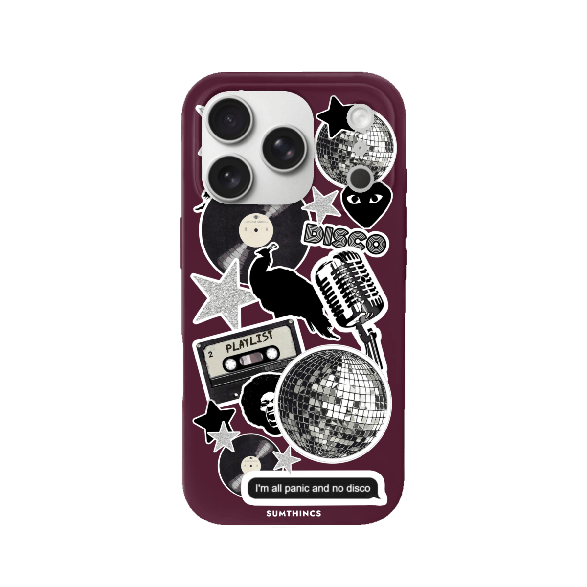 iPhone 17 Pro Disco Stickers Premium Telefon Kılıfı Bordo - SUMTHINCS
