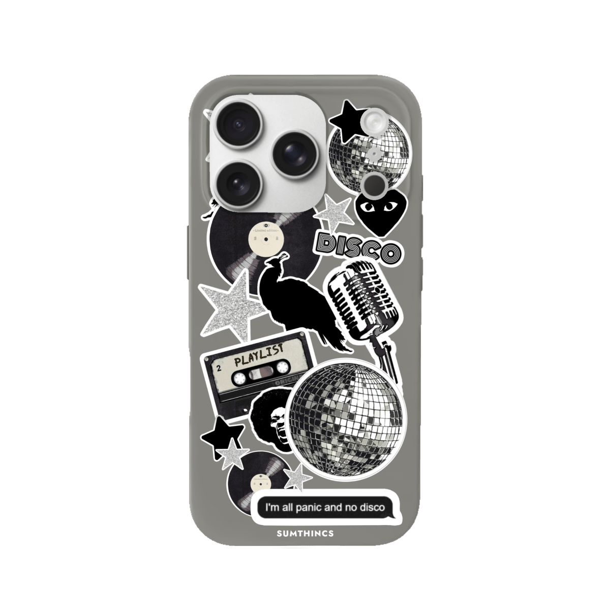 iPhone 17 Pro Disco Stickers Premium Telefon Kılıfı Gri - SUMTHINCS
