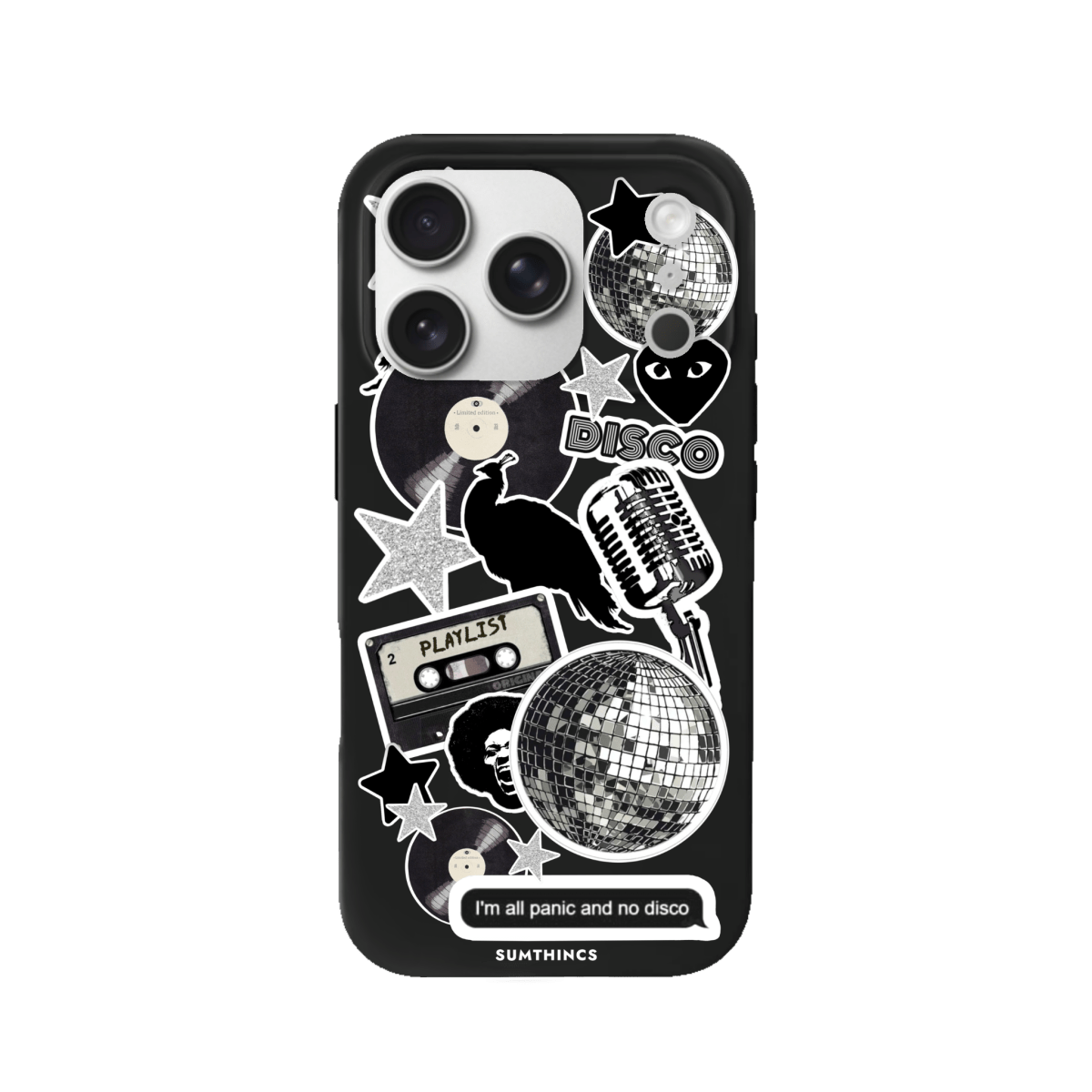 iPhone 17 Pro Disco Stickers Premium Telefon Kılıfı Siyah - SUMTHINCS