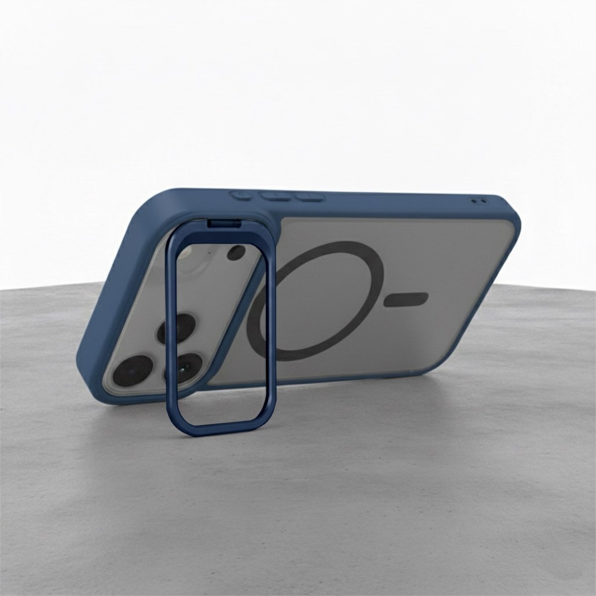 iPhone 17 Pro MagSafe Metal Kamera Standlı Silikon PC Kılıf Mavi - SUMTHINCS