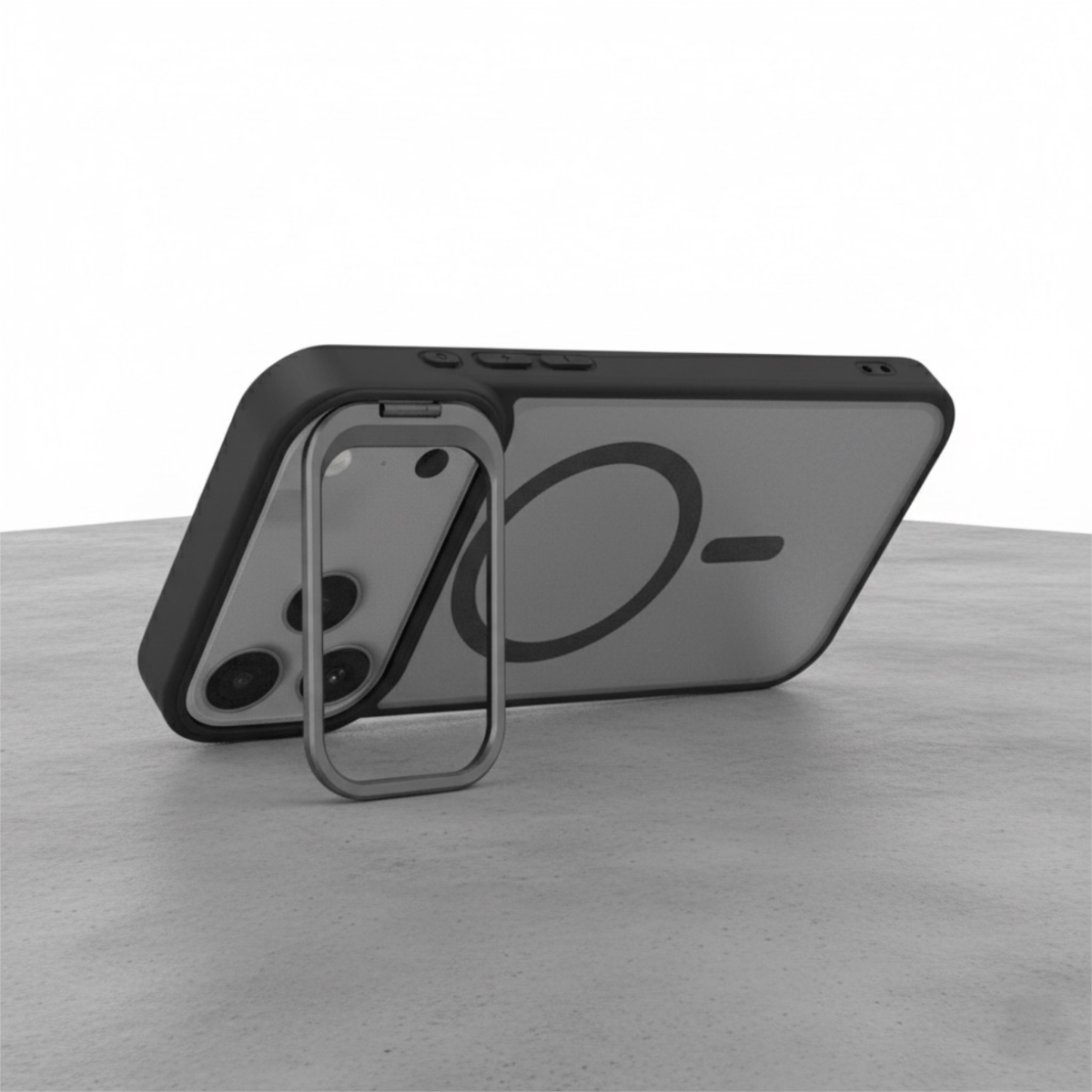 iPhone 17 Pro MagSafe Metal Kamera Standlı Silikon PC Kılıf Siyah - SUMTHINCS