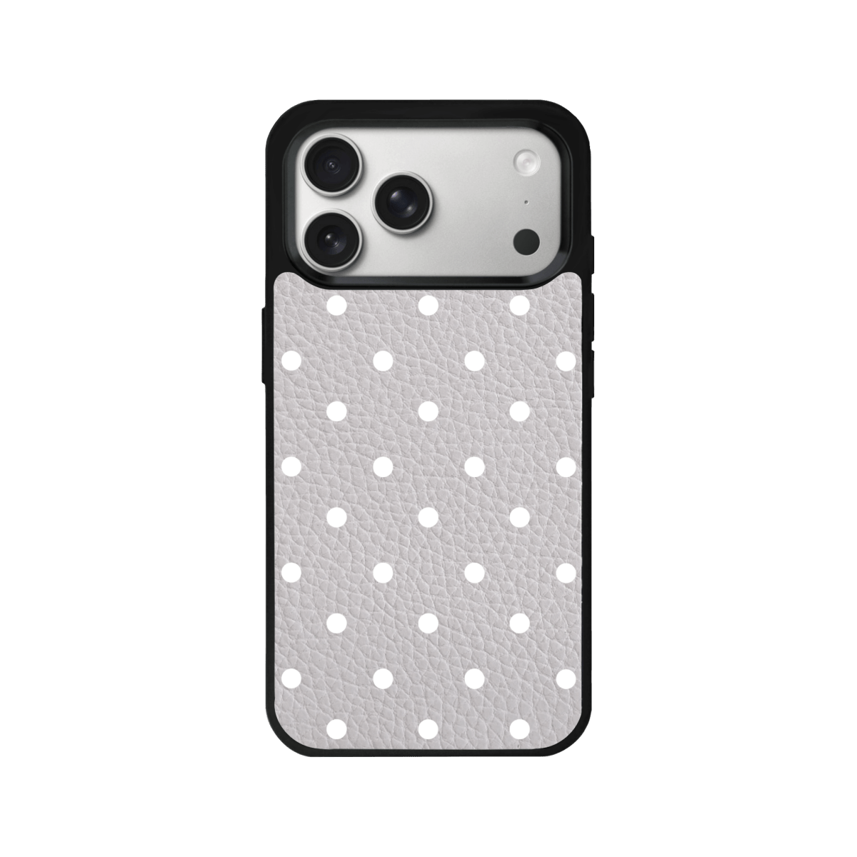iPhone 17 Pro Polka Dot Leather Deri Telefon Kılıfı Gri - SUMTHINCS