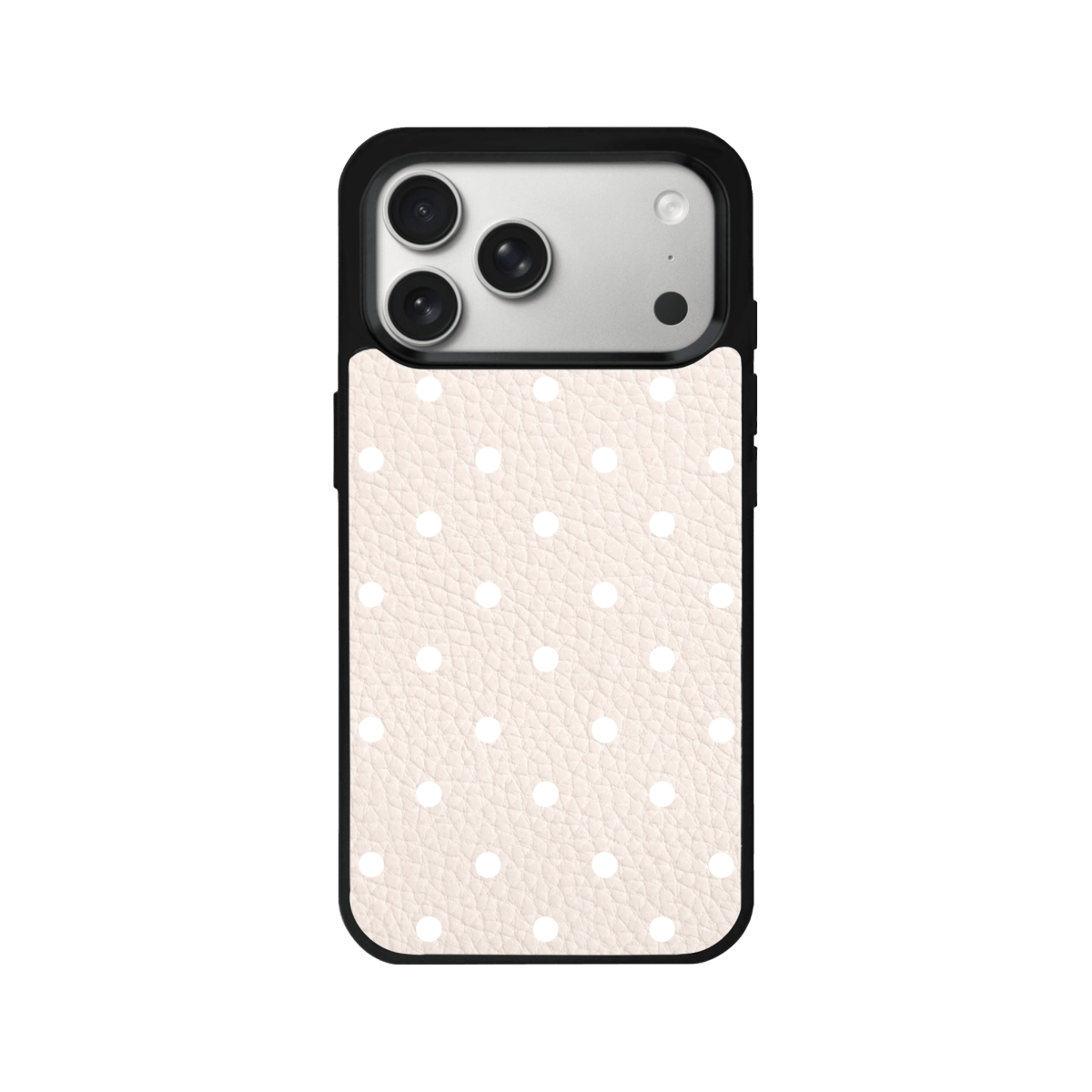 iPhone 17 Pro Polka Dot Leather Deri Telefon Kılıfı Bej - SUMTHINCS
