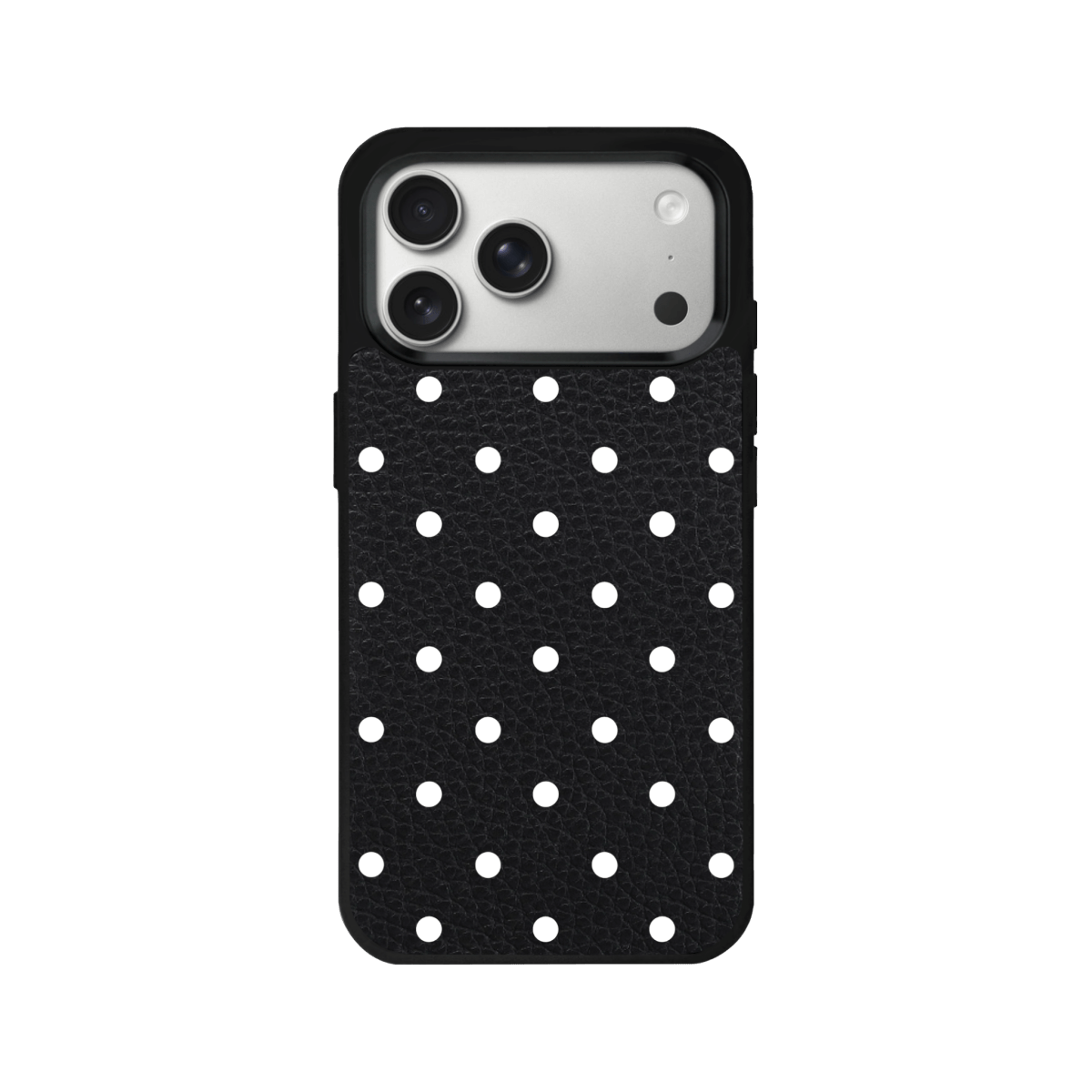 iPhone 17 Pro Polka Dot Leather Deri Telefon Kılıfı Siyah - SUMTHINCS
