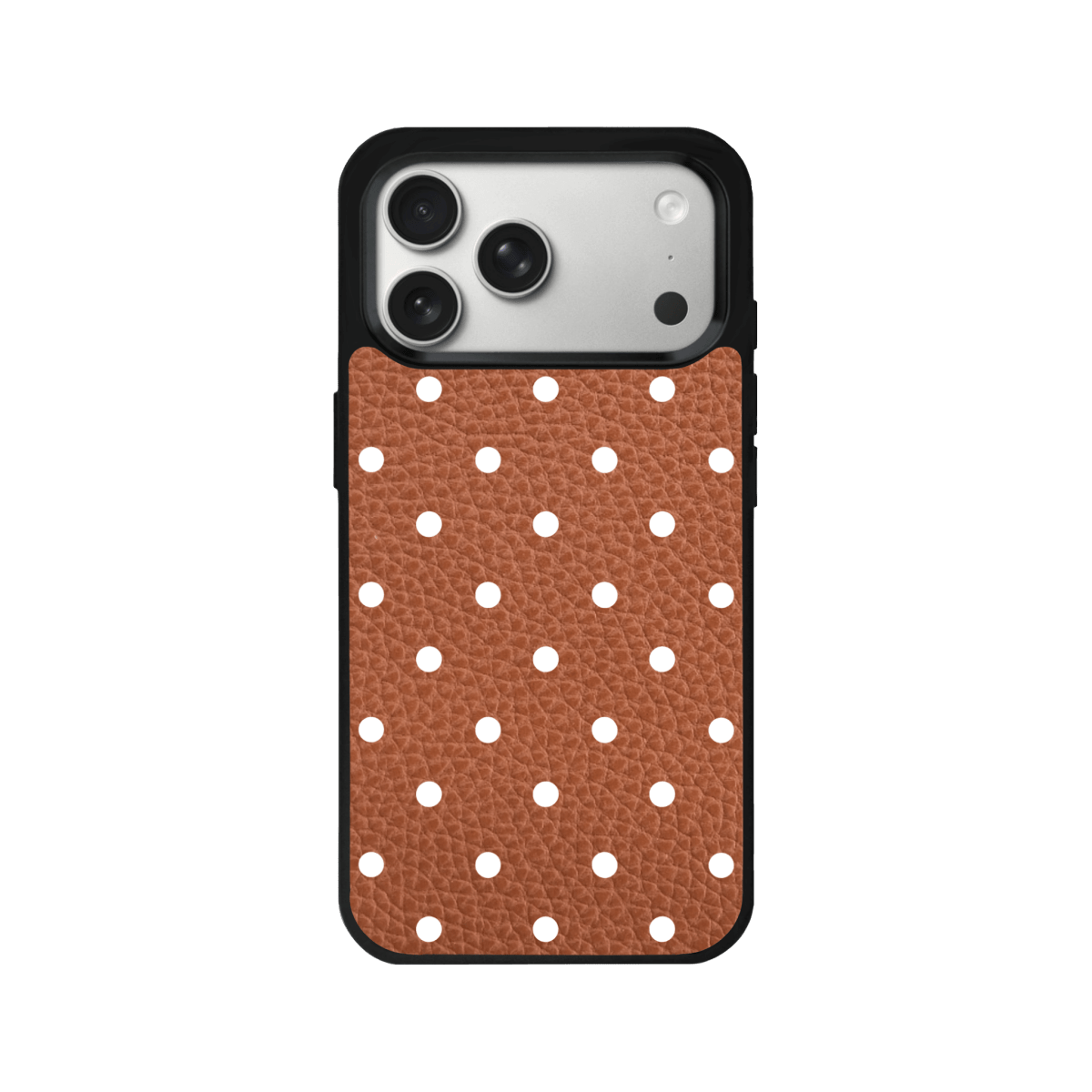iPhone 17 Pro Polka Dot Leather Deri Telefon Kılıfı Kahverengi - SUMTHINCS
