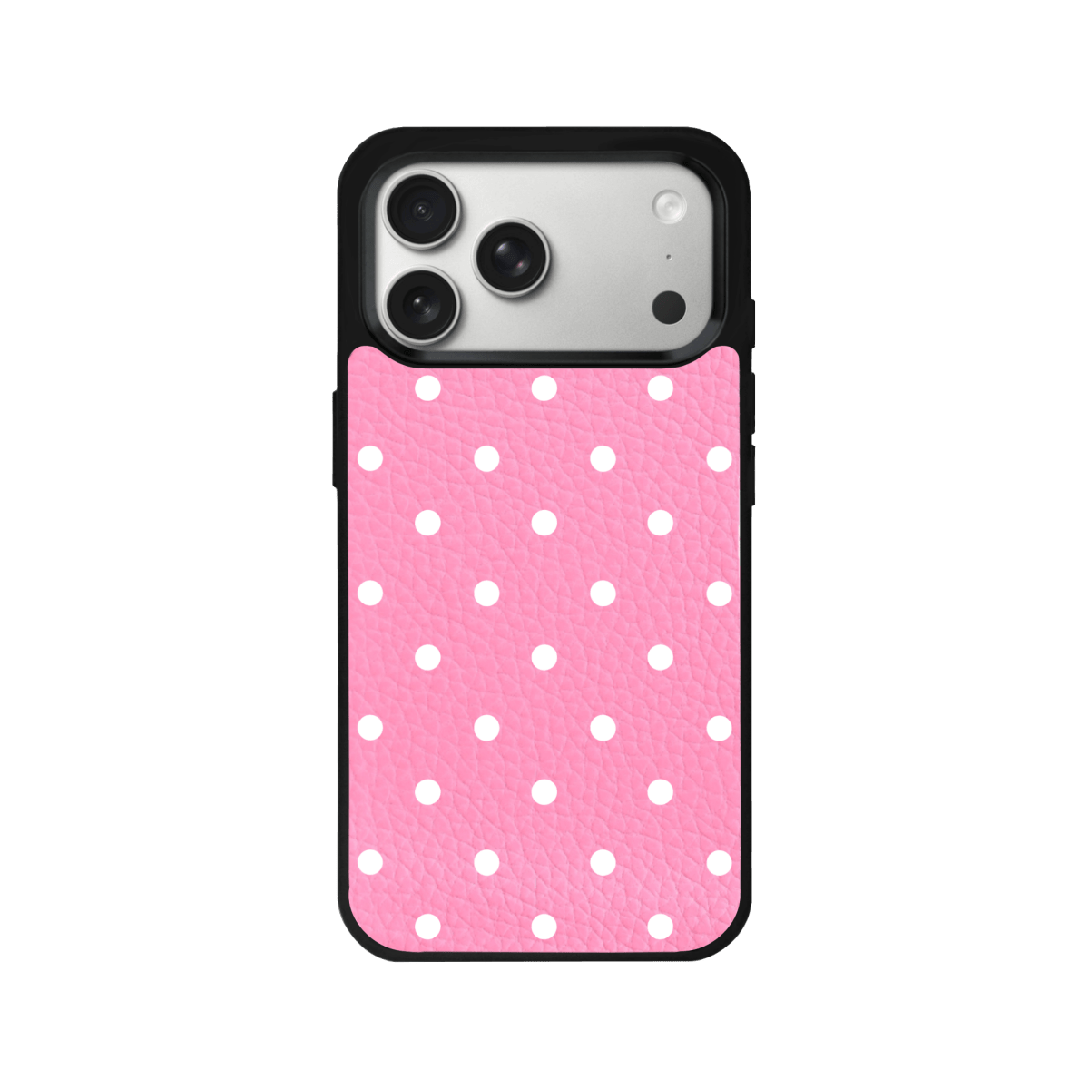 iPhone 17 Pro Polka Dot Leather Deri Telefon Kılıfı Pembe - SUMTHINCS