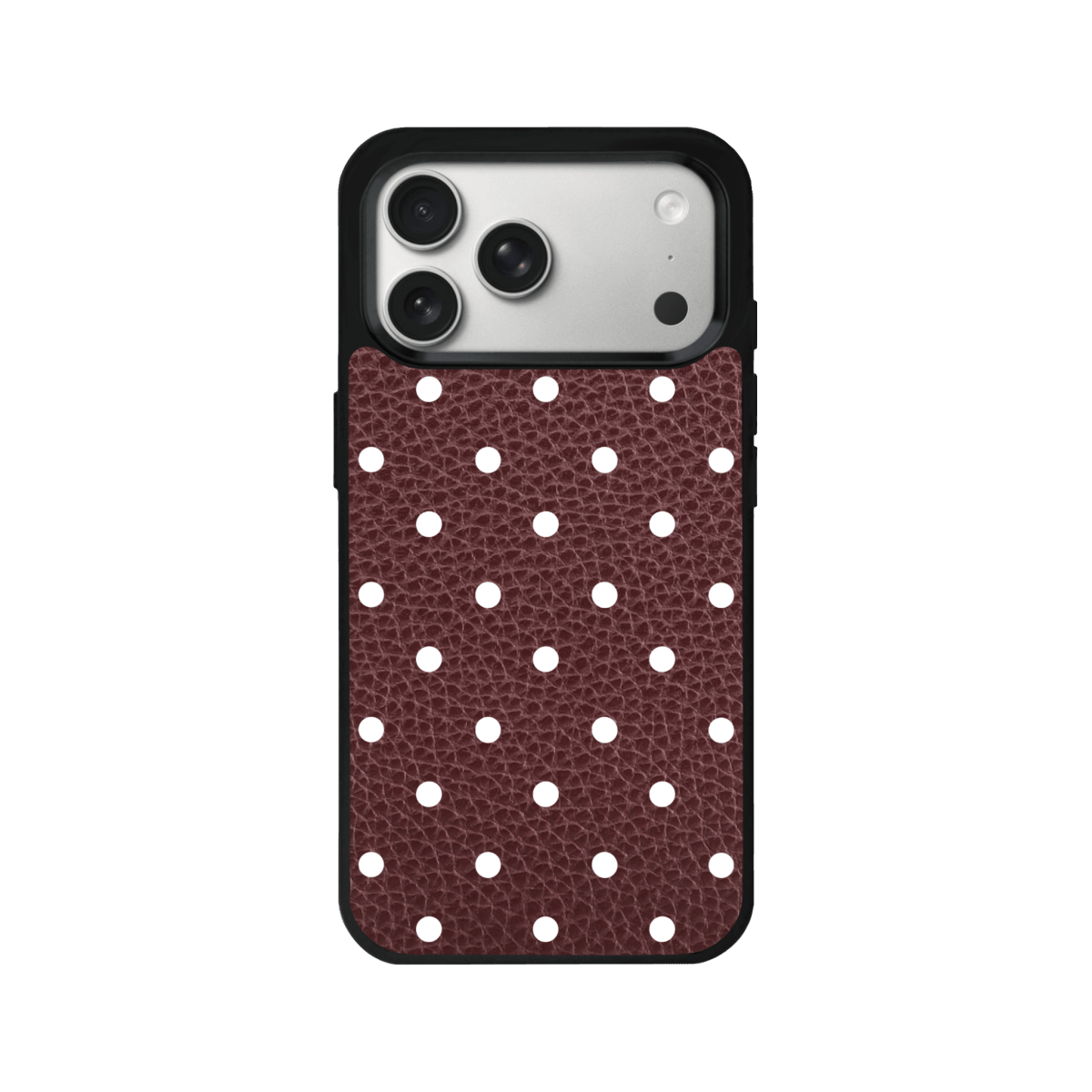 iPhone 17 Pro Polka Dot Leather Deri Telefon Kılıfı Bordo - SUMTHINCS