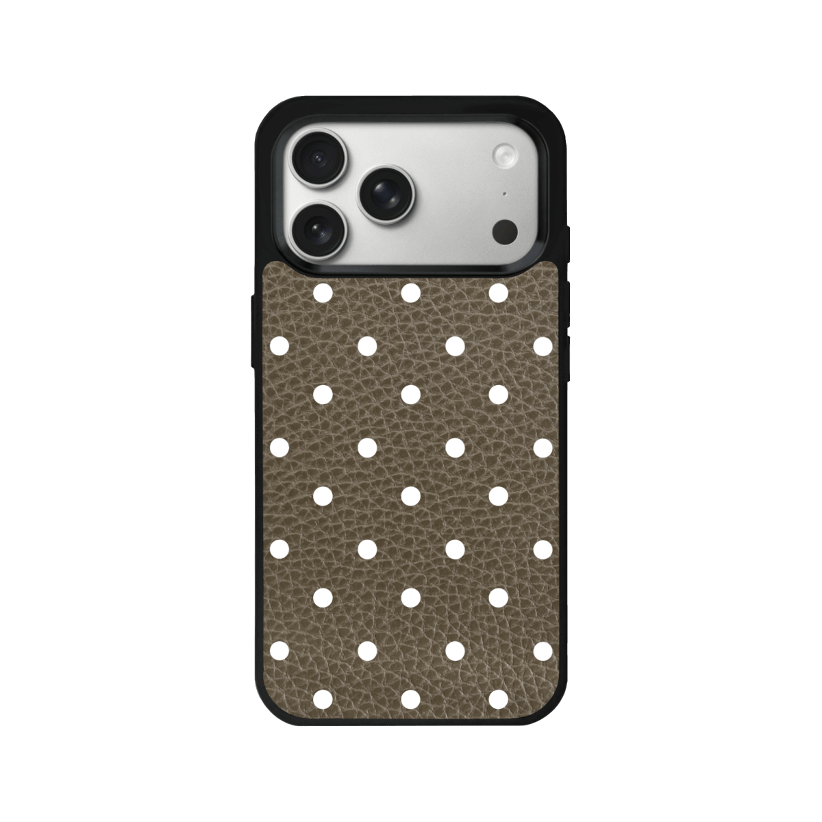 iPhone 17 Pro Polka Dot Leather Deri Telefon Kılıfı Haki - SUMTHINCS