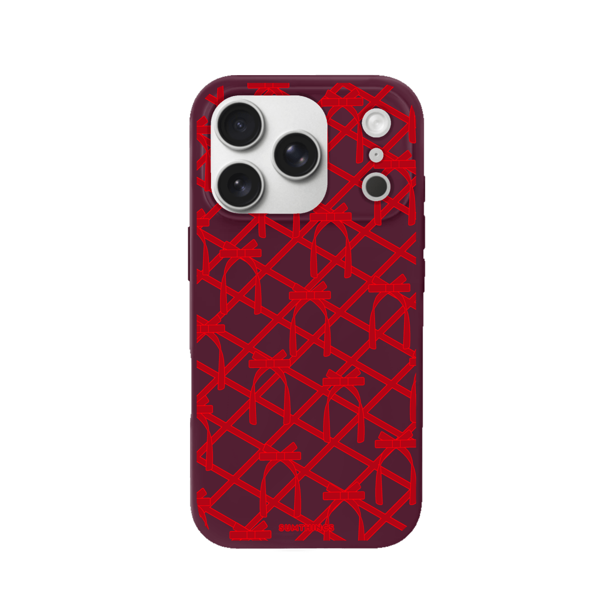 iPhone 17 Pro Ribbon Grid Premium Telefon Kılıfı Bordo - SUMTHINCS