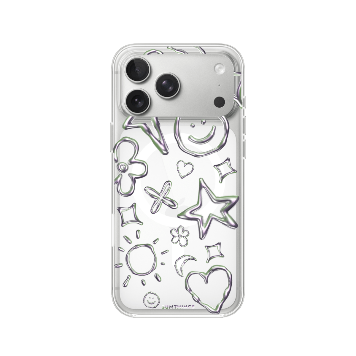 iPhone 17 Pro Silver Doodles Clear Magsafe Şeffaf Telefon Kılıfı - SUMTHINCS