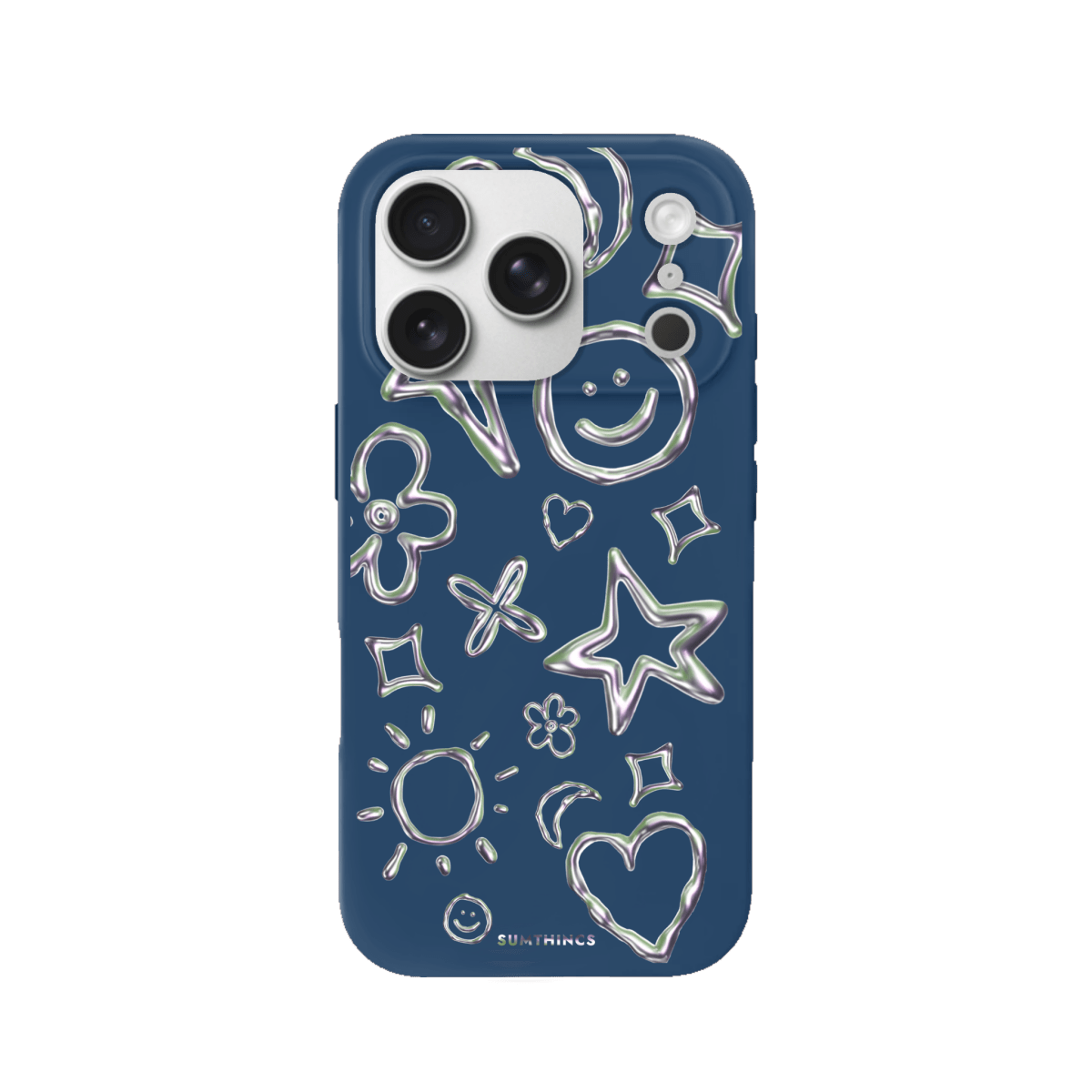 iPhone 17 Pro Silver Doodles Premium Telefon Kılıfı Pasifik Mavi - SUMTHINCS