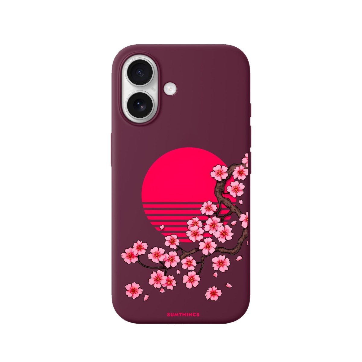 iPhone Cherry Blossom Dawn Premium Telefon Kılıfı Bordo - Sumthincs