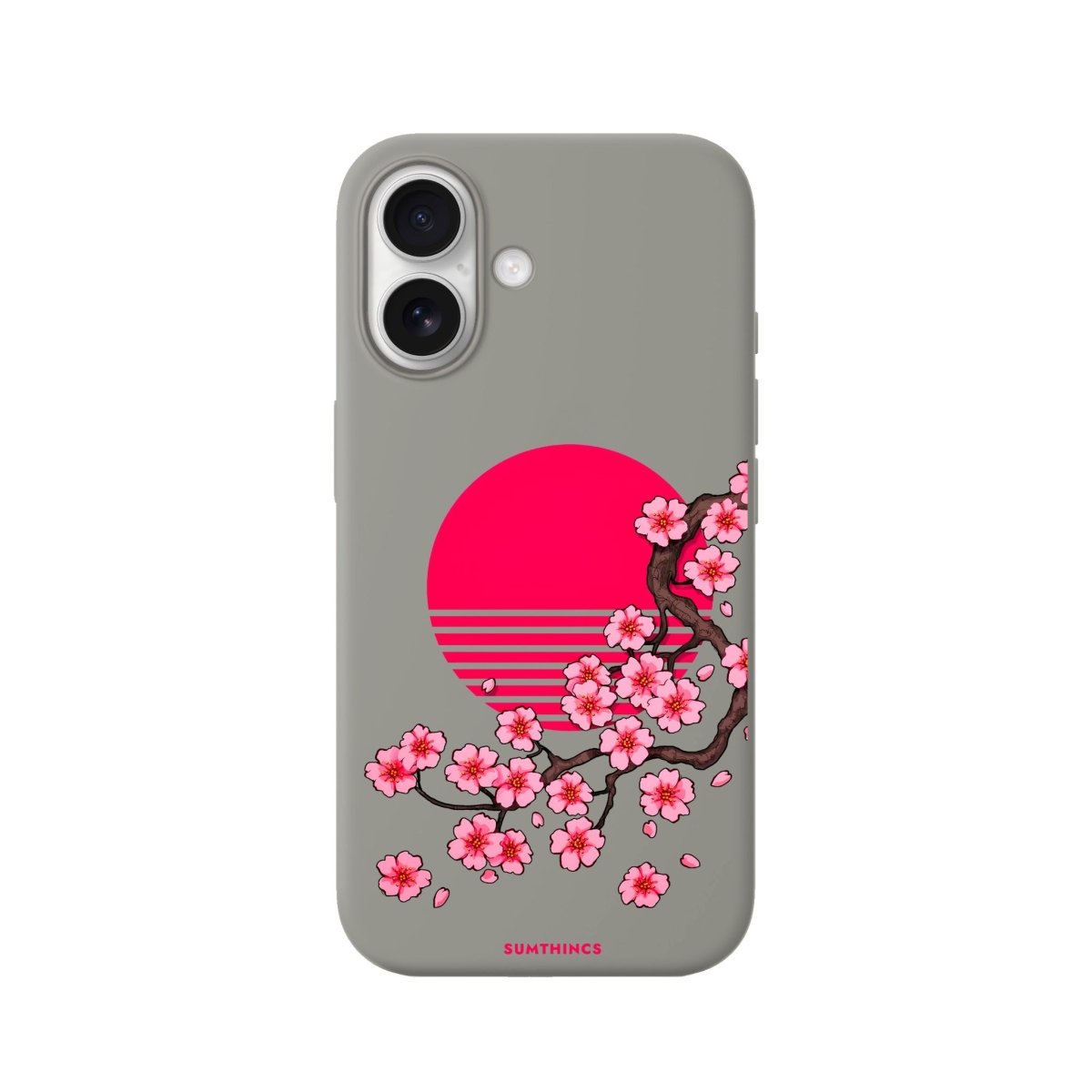 iPhone Cherry Blossom Dawn Premium Telefon Kılıfı Gri - Sumthincs