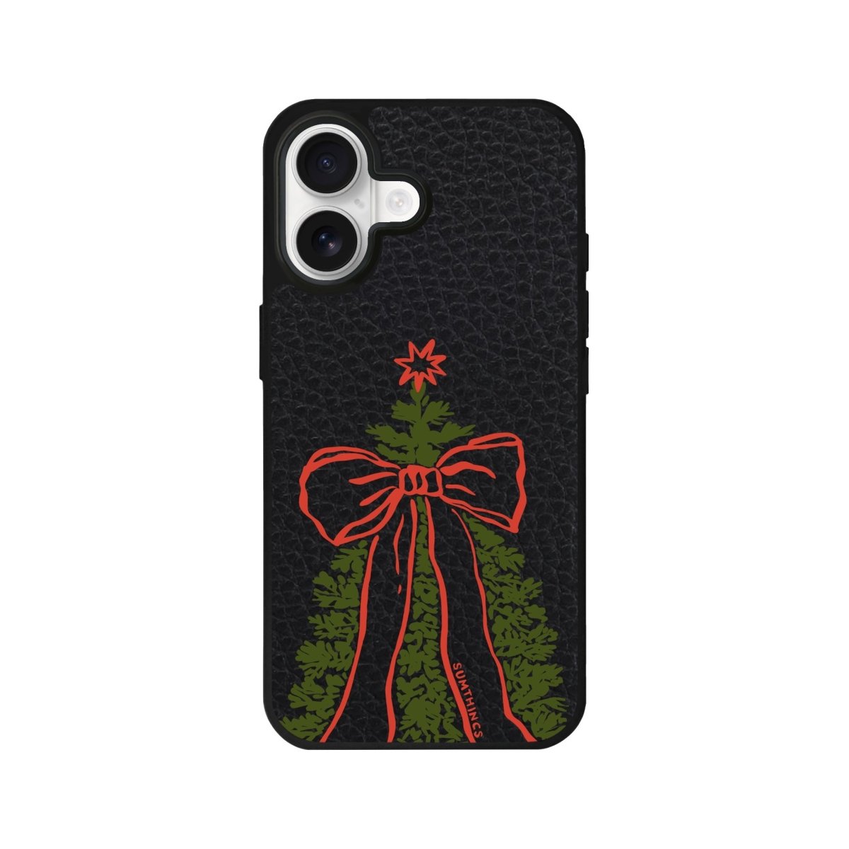 iPhone Festive Ribbon Leather Deri Telefon Kılıfı Siyah - Sumthincs