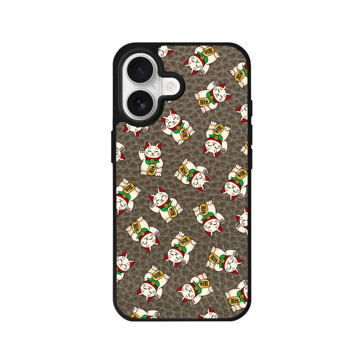 iPhone Maneki Neko Leather Deri Telefon Kılıfı Haki - Sumthincs