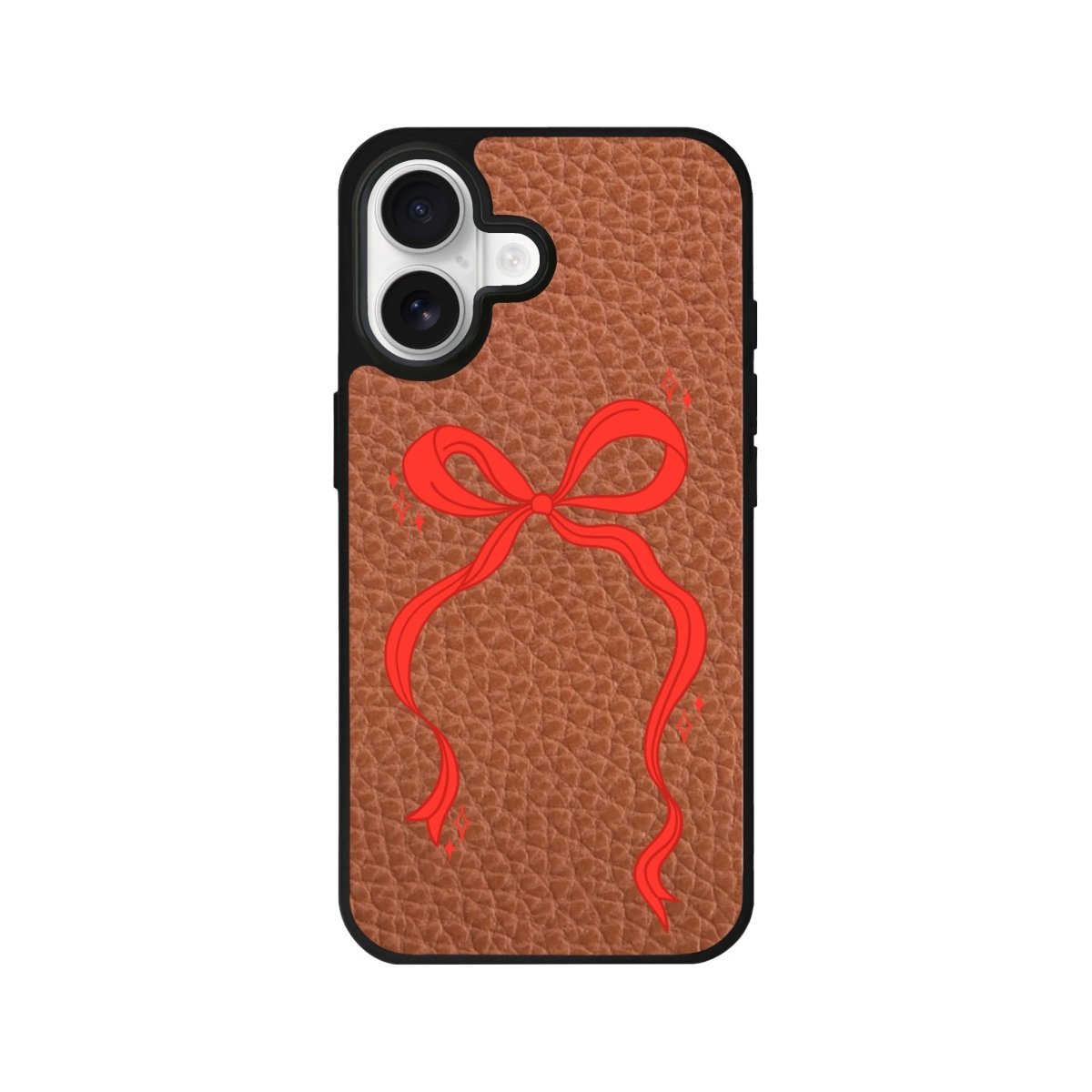 iPhone Red Bow Leather Deri Telefon Kılıfı Kahverengi - Sumthincs