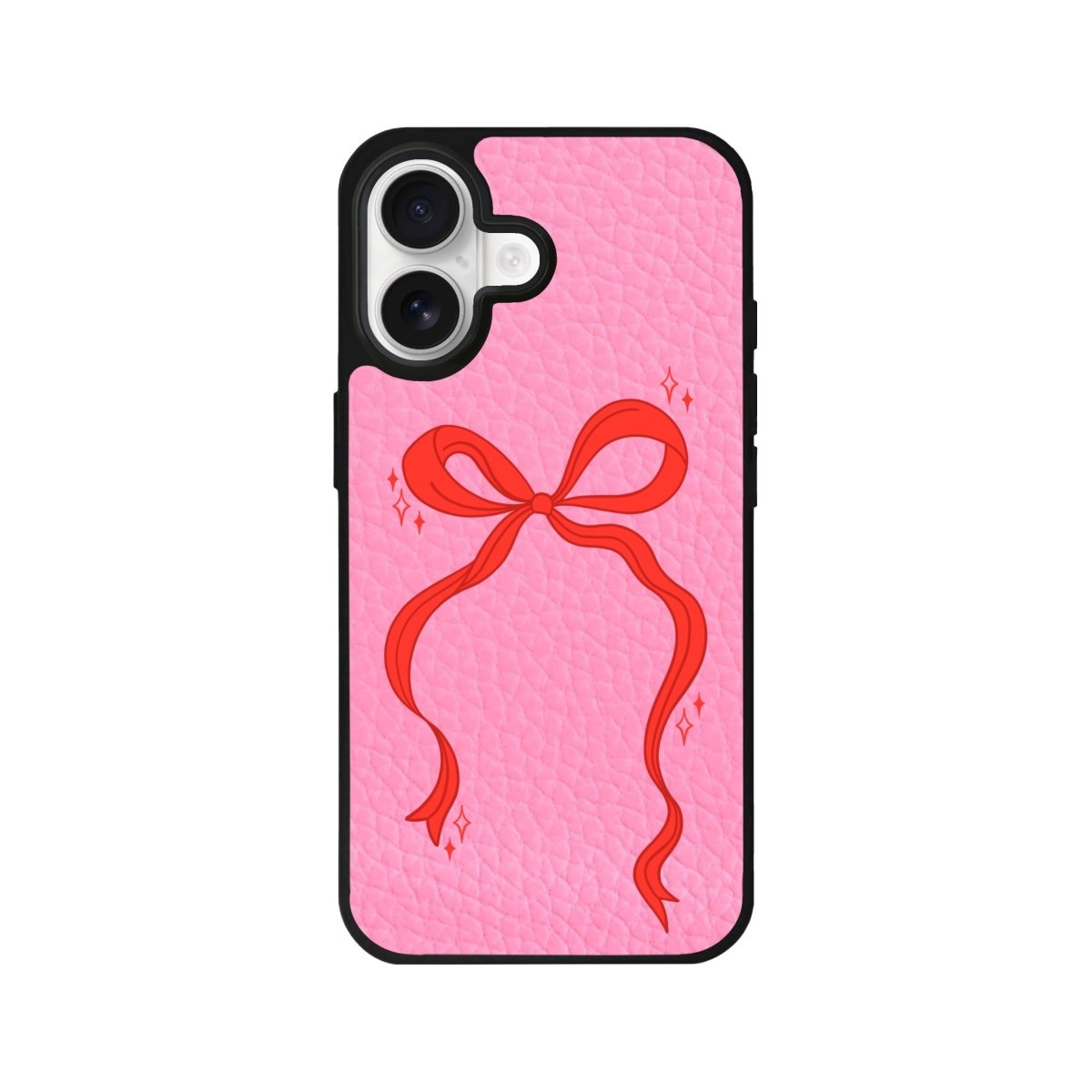 iPhone Red Bow Leather Deri Telefon Kılıfı Pembe - Sumthincs
