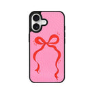 iPhone Red Bow Leather Deri Telefon Kılıfı Pembe - Sumthincs