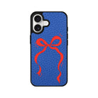 iPhone Red Bow Leather Deri Telefon Kılıfı Mavi - Sumthincs