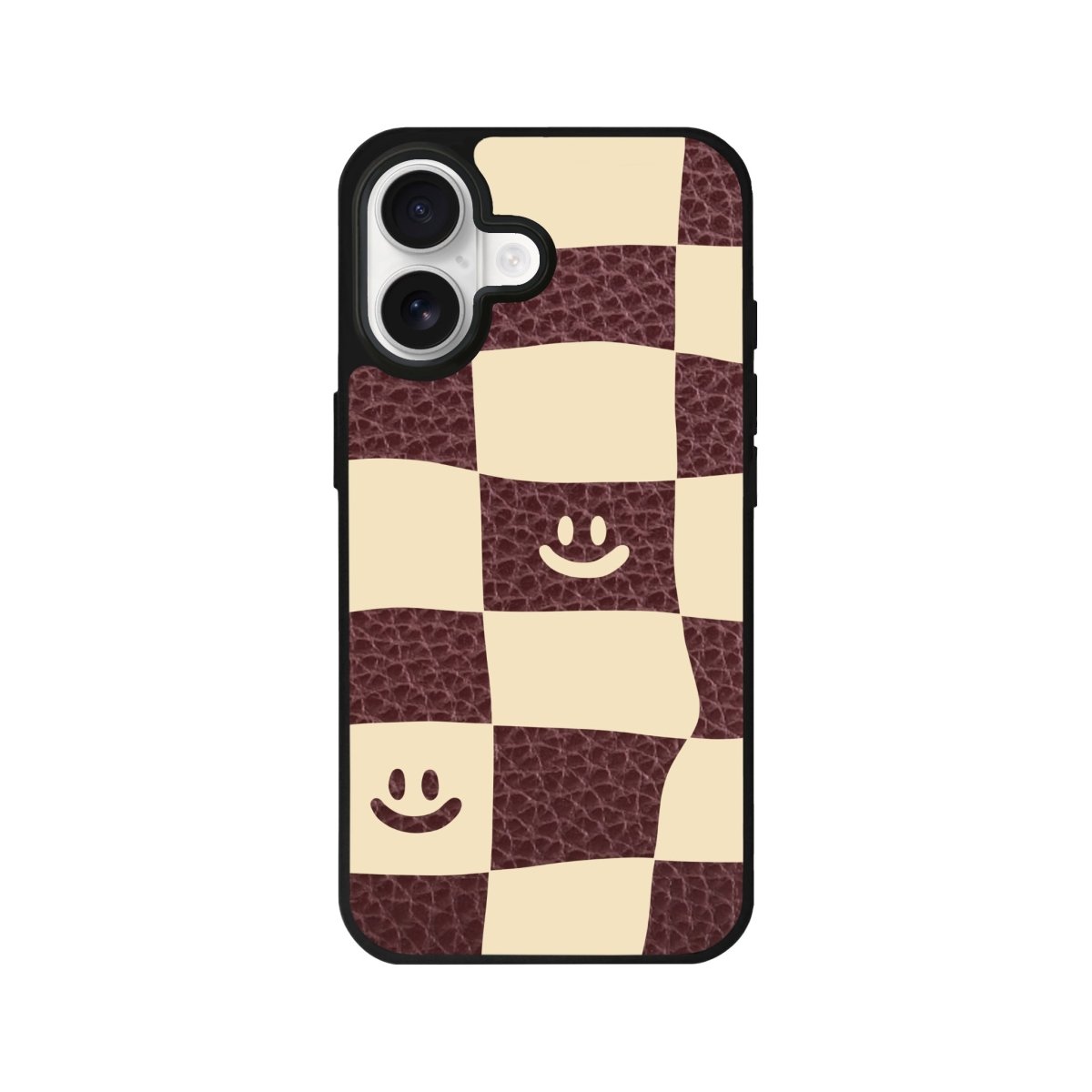 iPhone Smiling Check Leather Deri Telefon Kılıfı Bordo - Sumthincs