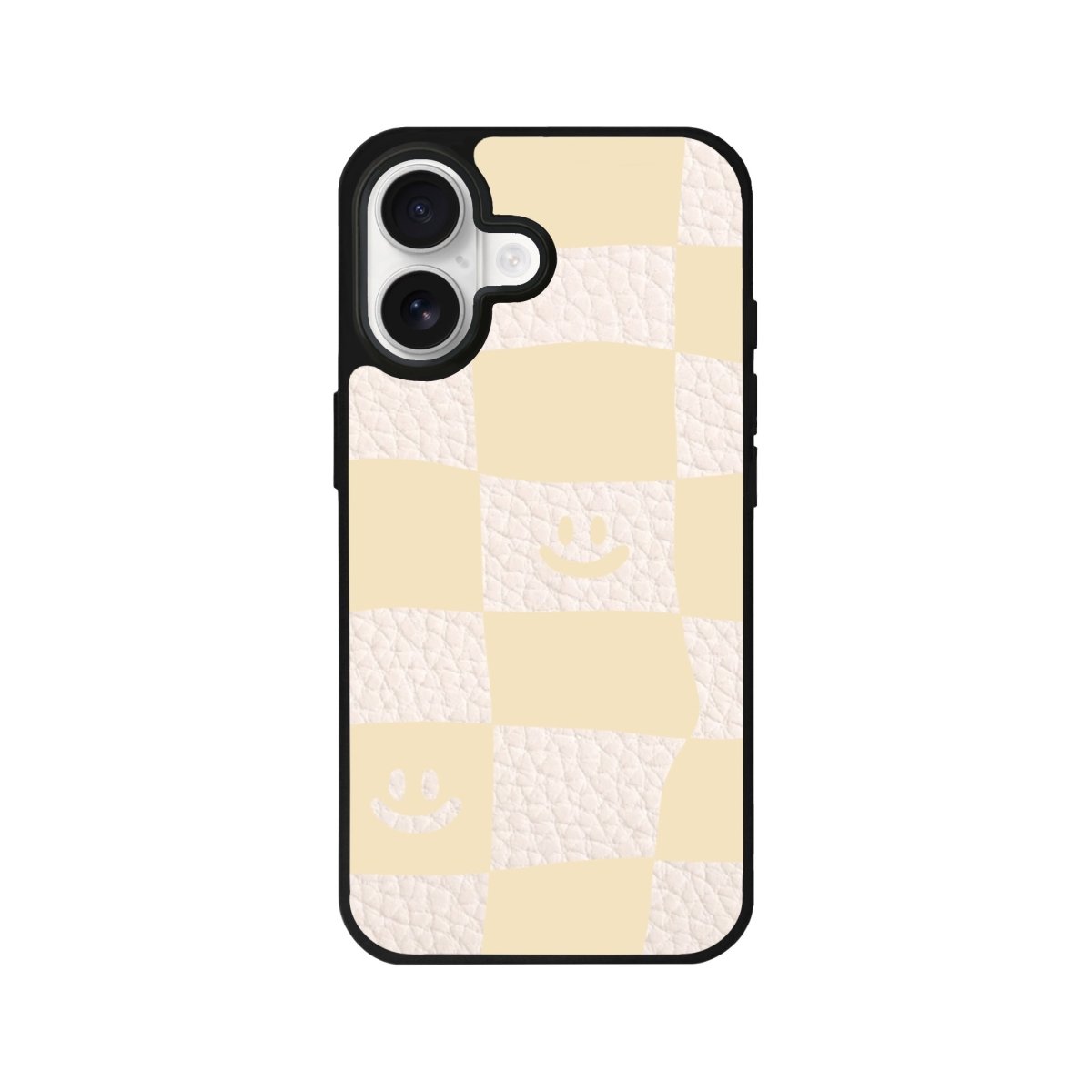 iPhone Smiling Check Leather Deri Telefon Kılıfı Bej - Sumthincs