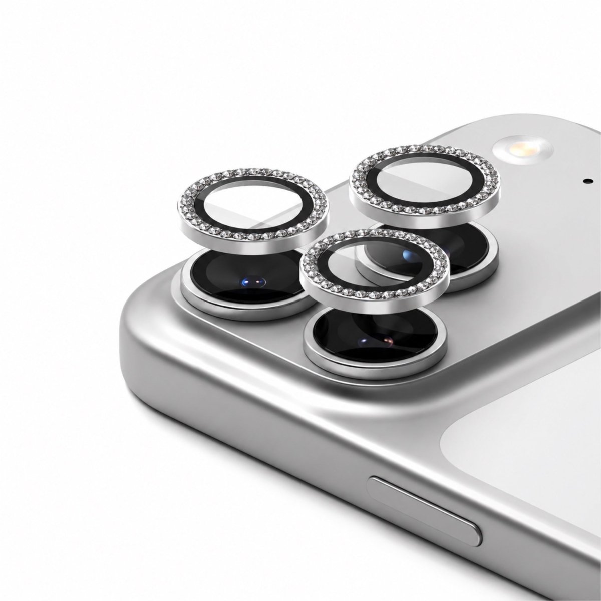 iPhone Taşlı Kamera Lens Koruyucu Gümüş - Sumthincs