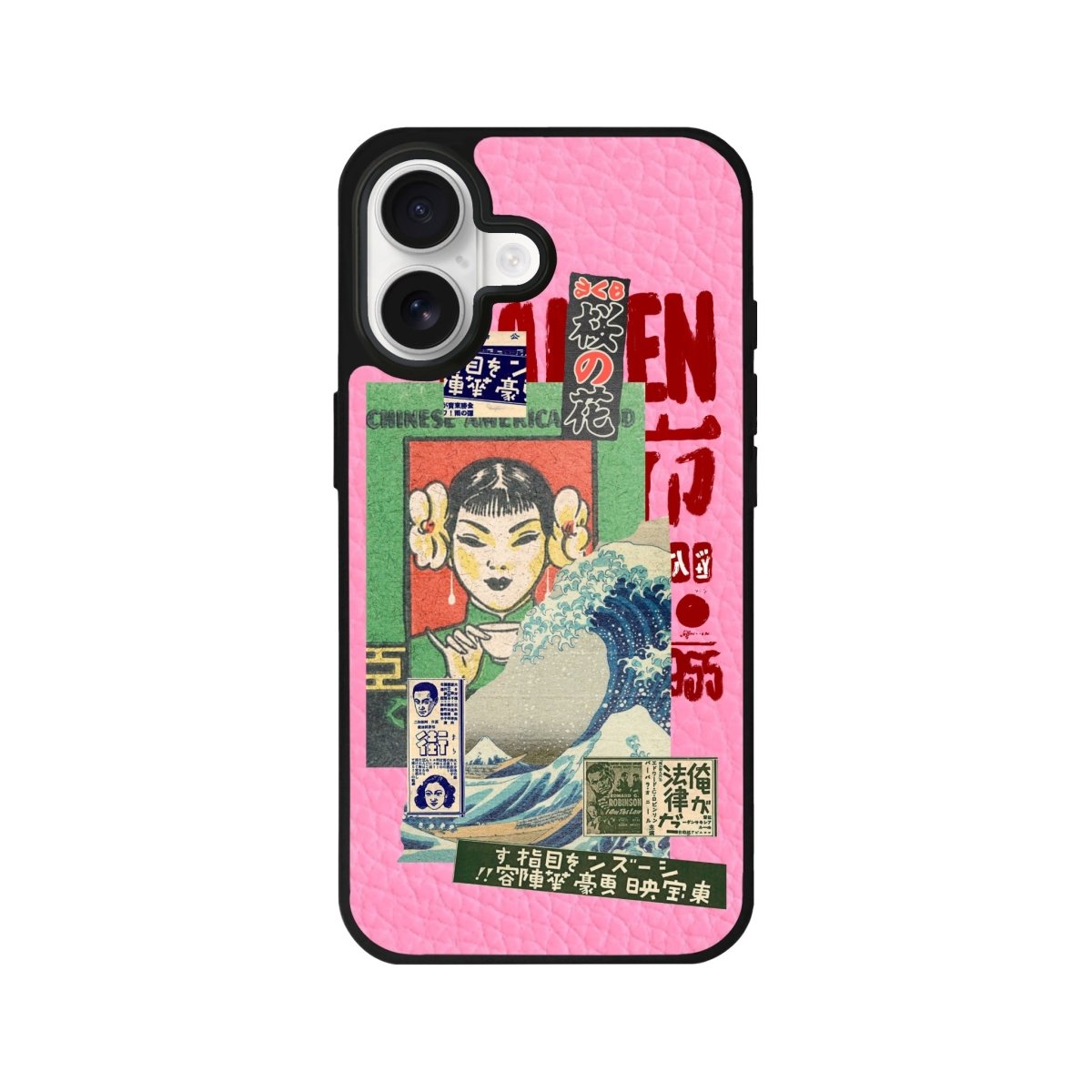 iPhone Vintage Poster Leather Deri Telefon Kılıfı Pembe - Sumthincs