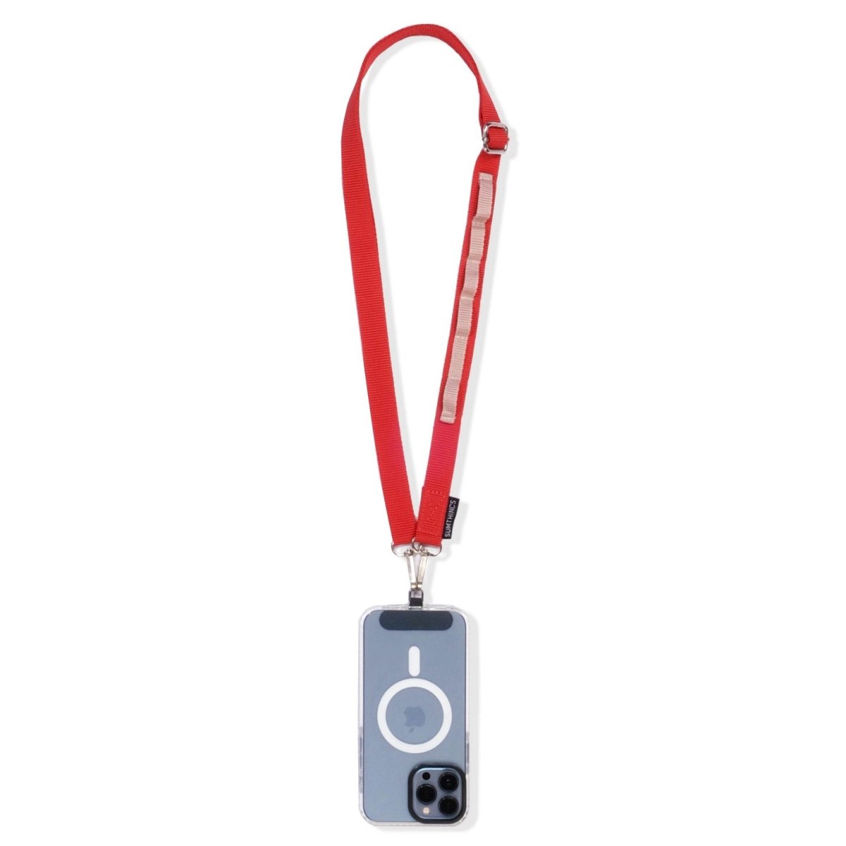 Red and Sand Pink Utility Hoop Strap Telefon Boyun Askısı - SUMTHINCS