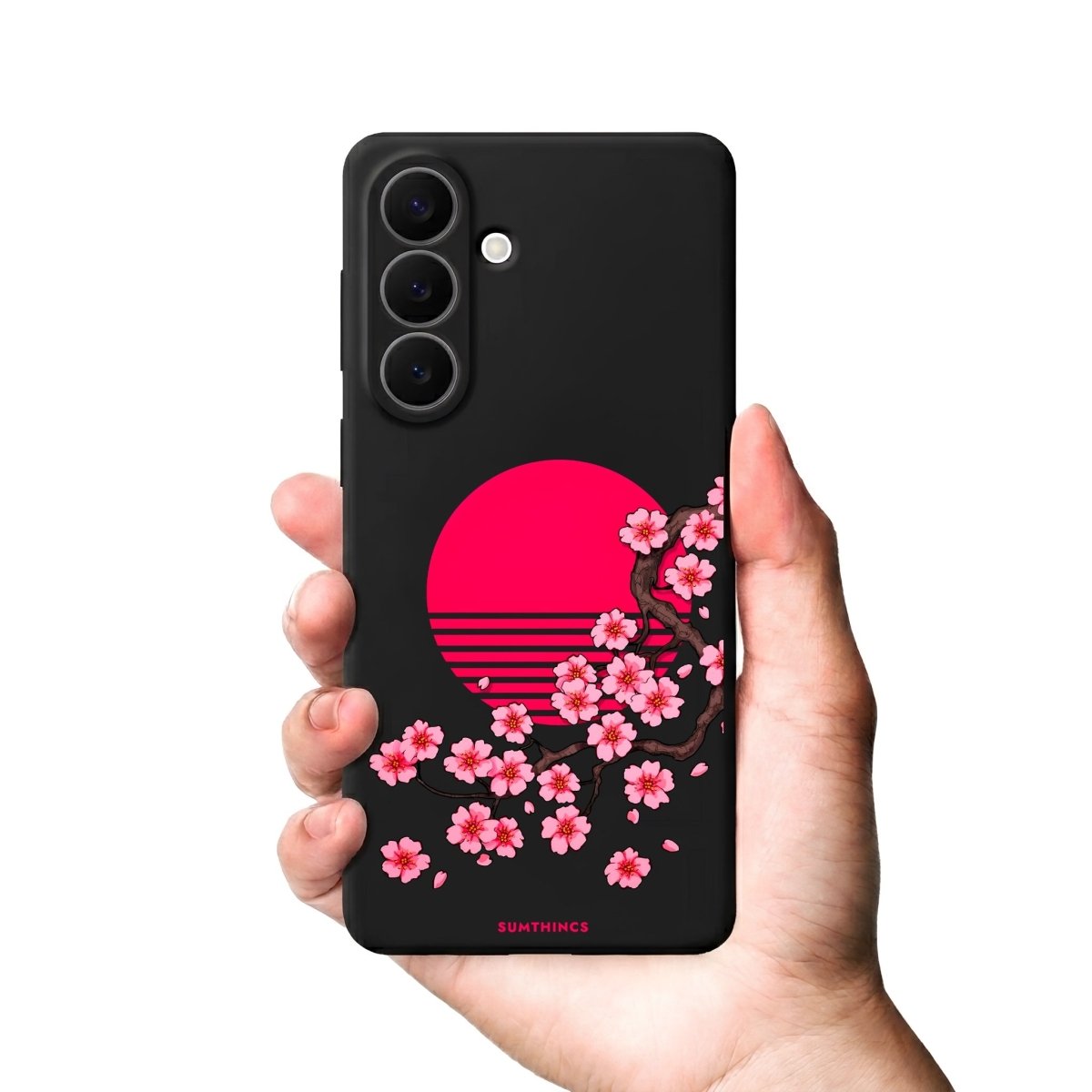 Samsung Cherry Blossom Dawn Premium Telefon Kılıfı Gri - Sumthincs