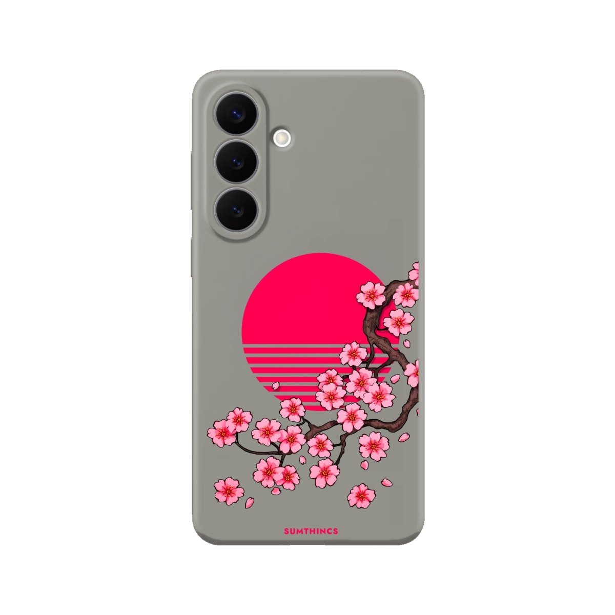 Samsung Cherry Blossom Dawn Premium Telefon Kılıfı Gri - Sumthincs
