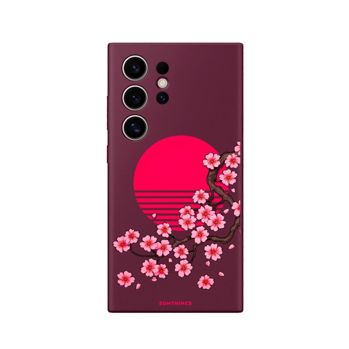 Samsung S22 Ultra Cherry Blossom Dawn Premium Telefon Kılıfı Bordo - SUMTHINCS
