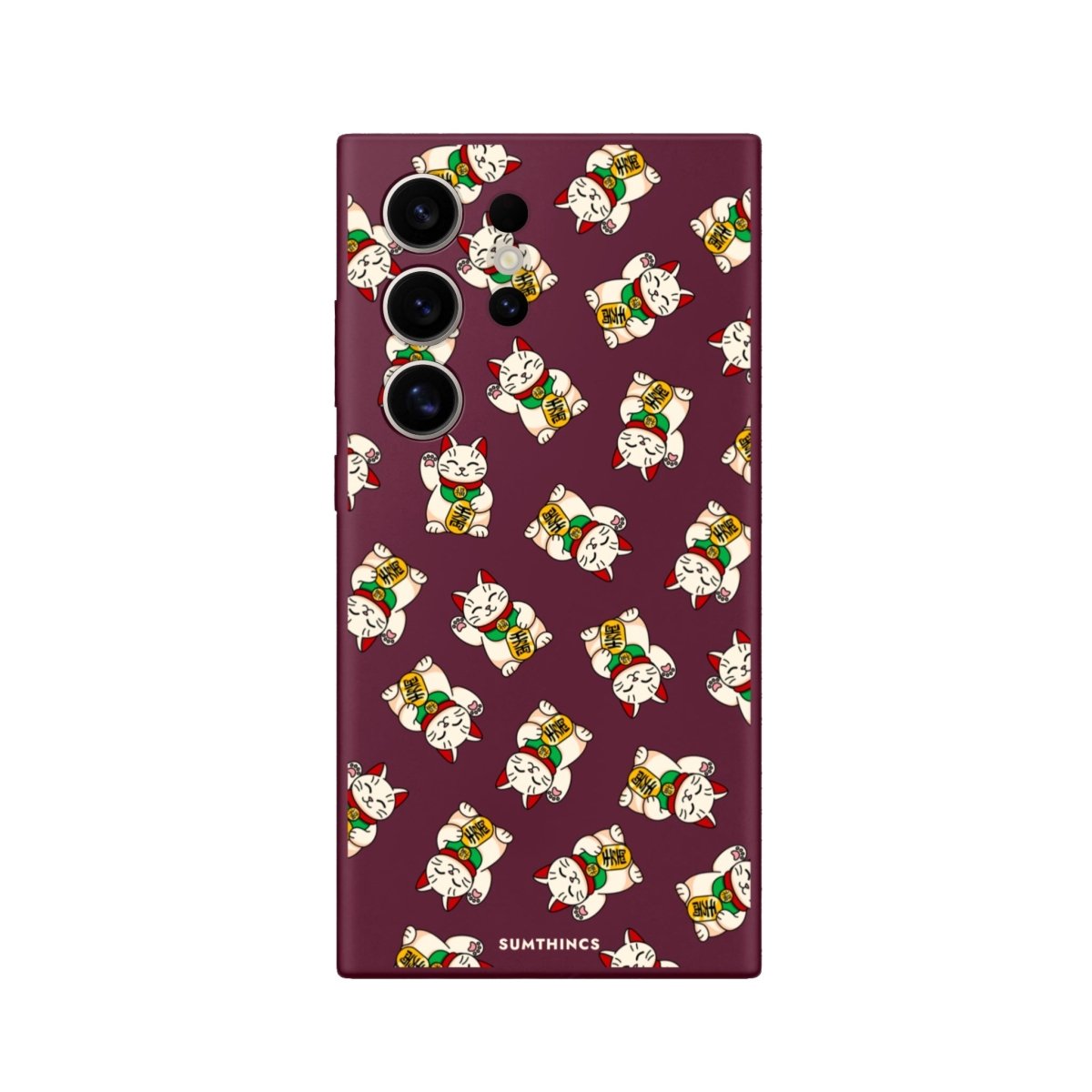 Samsung S22 Ultra Maneki Neko Premium Telefon Kılıfı Bordo - SUMTHINCS