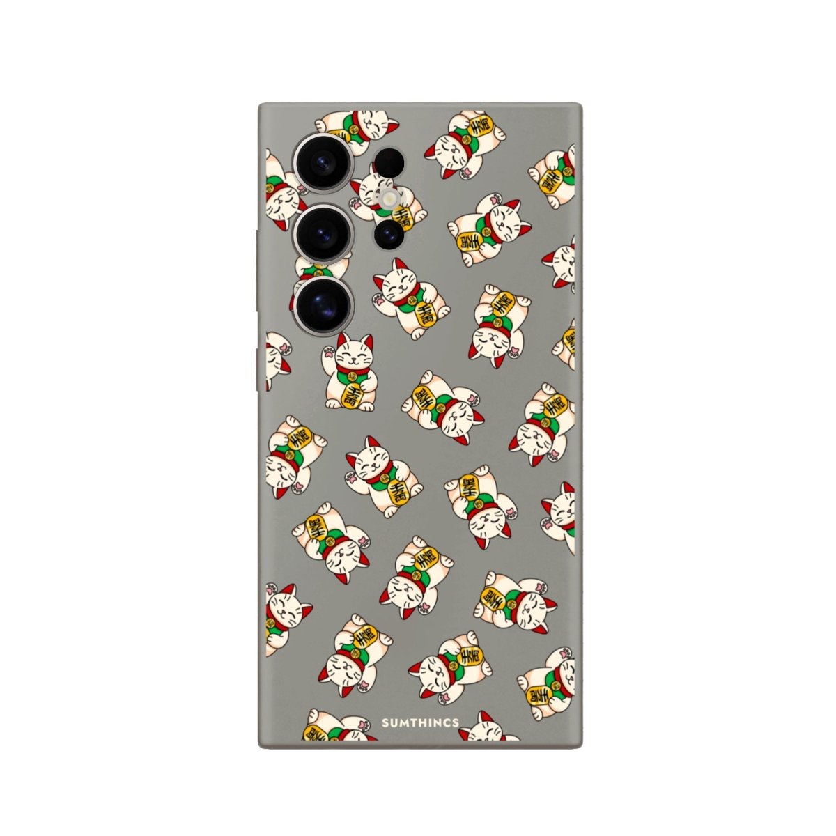 Samsung S22 Ultra Maneki Neko Premium Telefon Kılıfı Gri - SUMTHINCS