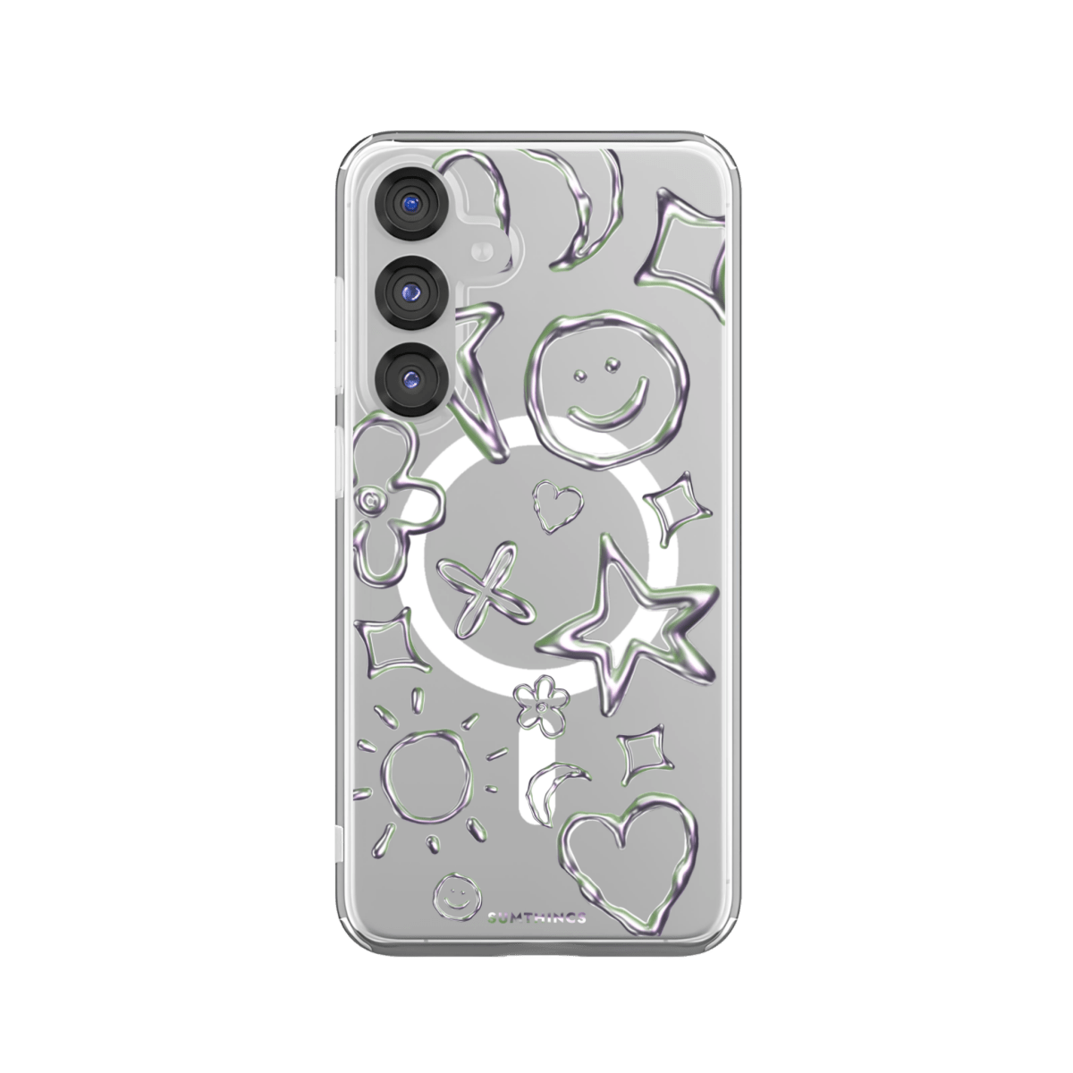 Samsung S25 FE Silver Doodles Clear Magsafe Telefon Kılıfı - SUMTHINCS