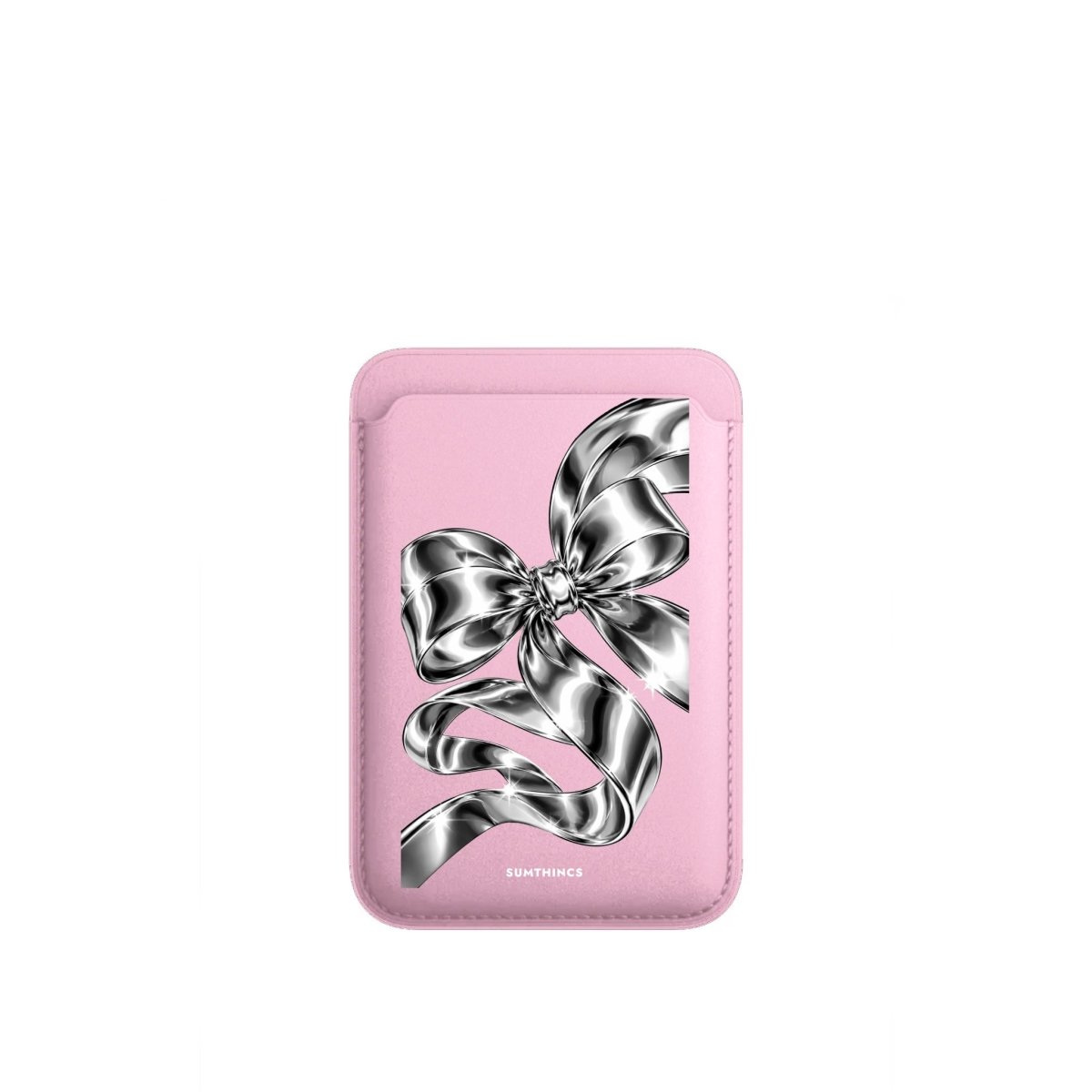 Silver Bow MagSafe Deri Cüzdan Wallet Pembe - Sumthincs