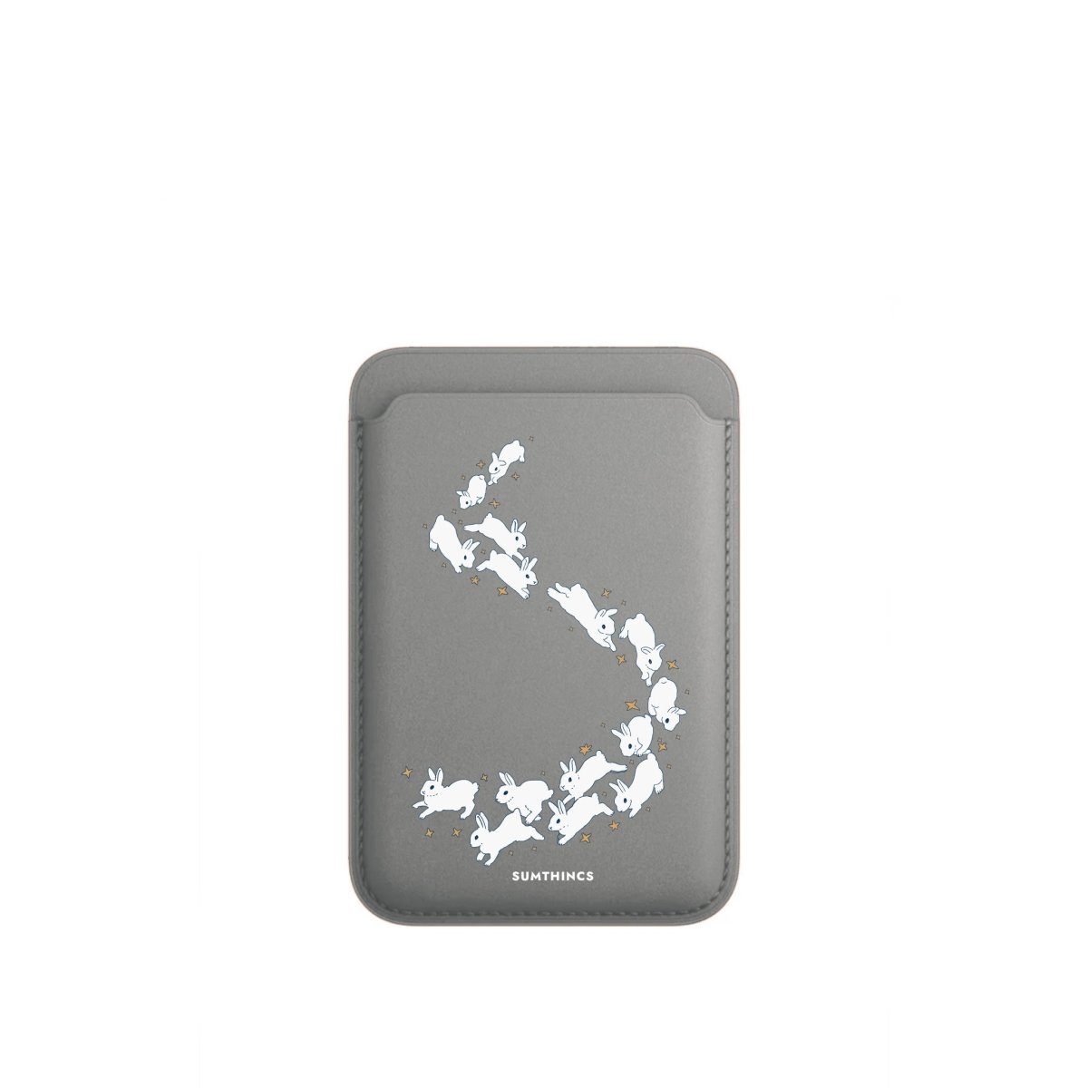Starry Bunnies MagSafe Deri Cüzdan Wallet Gri - Sumthincs