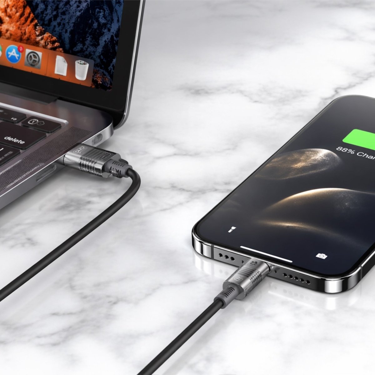 USB - A ve Type - C Silikon Şarj Kablosu Siyah - Sumthincs