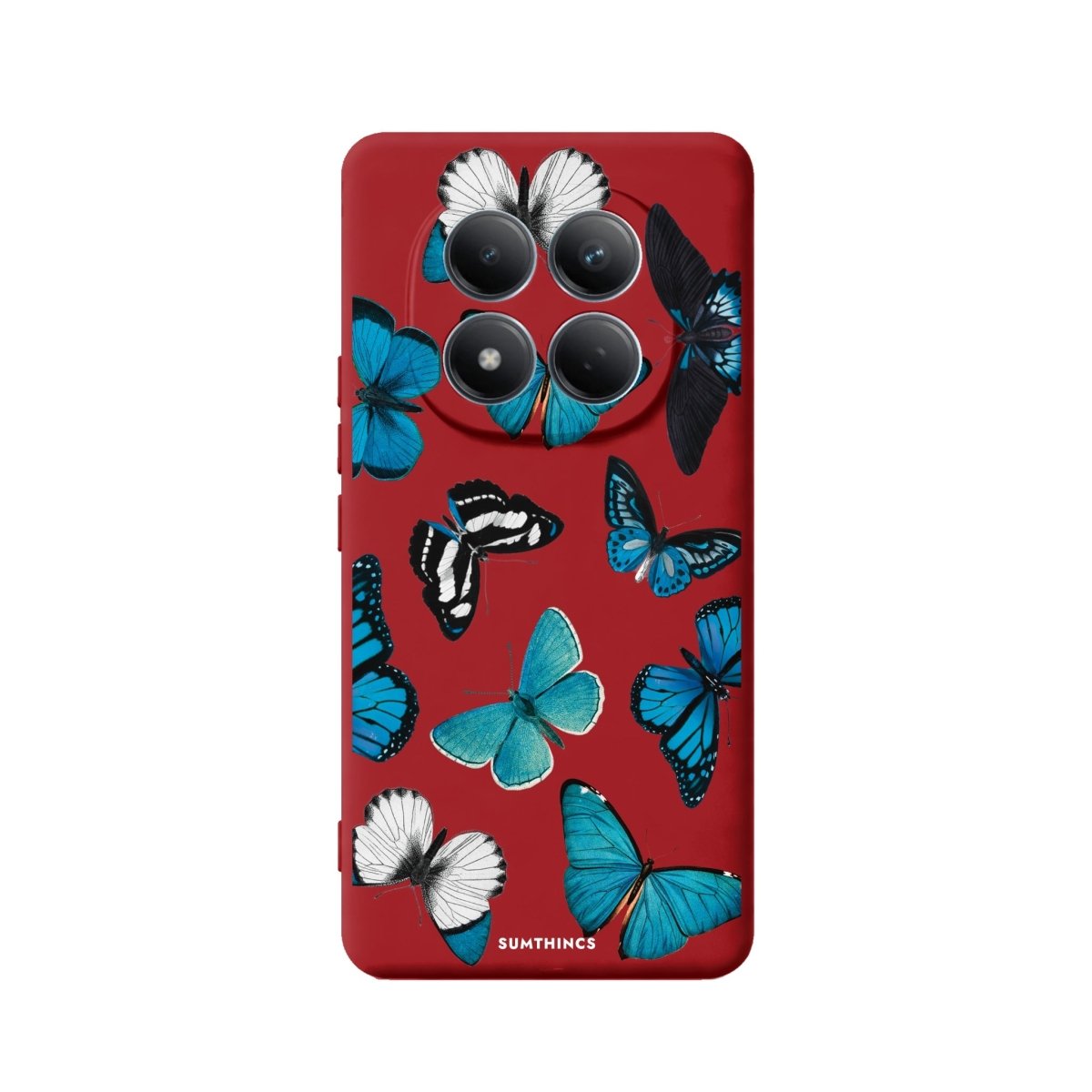 Xiaomi Blue Butterflies Premium Telefon Kılıfı Kırmızı - Sumthincs
